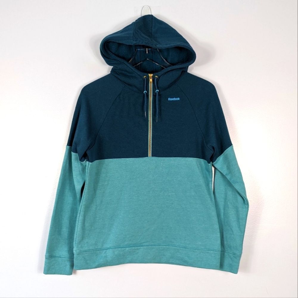 Reebok Blue Aqua Colorblock 1/4 Zip Pullover Sweatshirt Women's Medium
